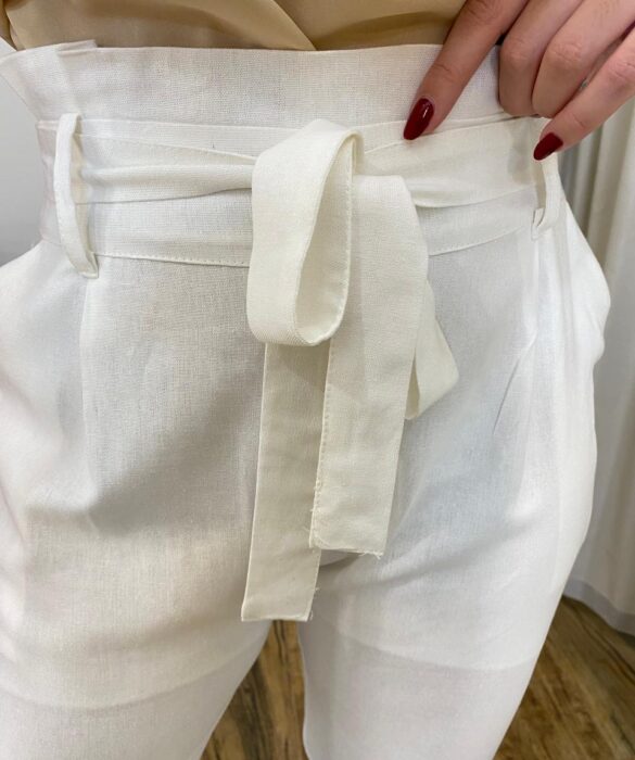 Calça Feminina Viscolinho com Amarração Off White - Fernanda Ramos Store