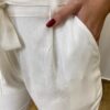 Calça Feminina Viscolinho com Amarração Off White - Fernanda Ramos Store