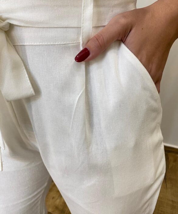 Calça Feminina Viscolinho com Amarração Off White - Fernanda Ramos Store