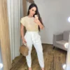 Calça Feminina Viscolinho com Amarração Off White - Fernanda Ramos Store