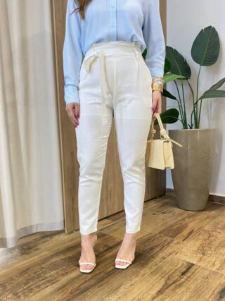 Calça Feminina Viscolinho com Amarração Off White - Fernanda Ramos Store