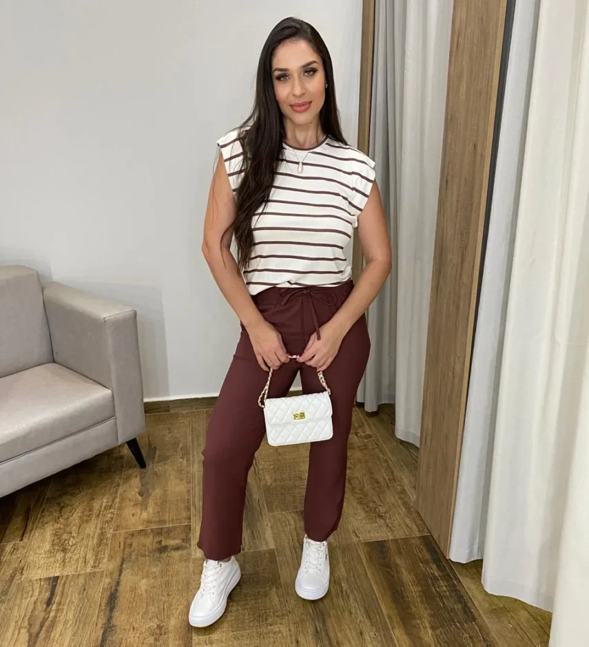 Calça Feminina Viscose com Bolsos e Elástico na Cintura Marrom - Fernanda Ramos Store