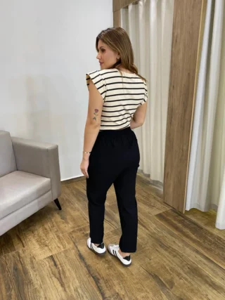 Calça Feminina Viscose com Bolsos e Elástico na Cintura Preta - Fernanda Ramos Store