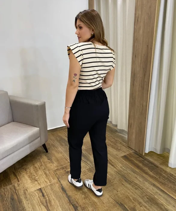 Calça Feminina Viscose com Bolsos e Elástico na Cintura Preta - Fernanda Ramos Store