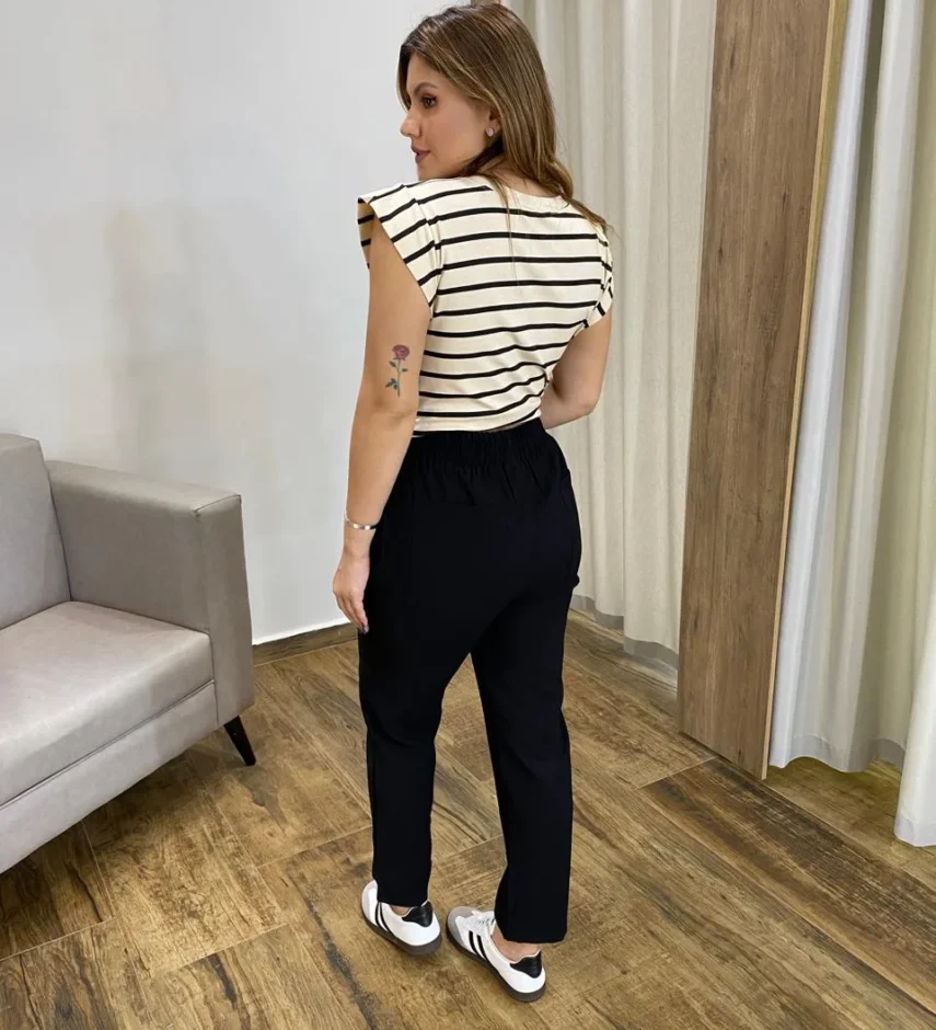 Calça Feminina Viscose com Bolsos e Elástico na Cintura Preta - Fernanda Ramos Store