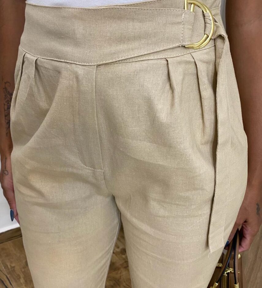 Calça Nala Social Feminina Skinny Viscolinho Cru - Fernanda Ramos Store