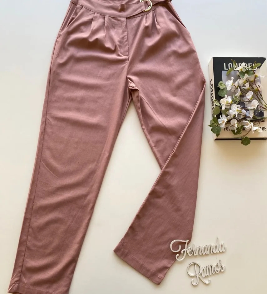 Calça Nala Social Feminina Skinny Viscolinho Rosé - Fernanda Ramos Store