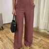 Calça Social Feminina Pantalona Viscose Marrom com Cinto - Fernanda Ramos Store