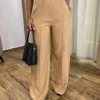 Calça Social Feminina Pantalona Viscose Caqui com Cinto - Fernanda Ramos Store
