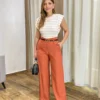 Calça Social Feminina Pantalona Viscose Terracota com Cinto - Fernanda Ramos Store