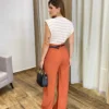 Calça Social Feminina Pantalona Viscose Terracota com Cinto - Fernanda Ramos Store