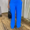 Calça Social Feminina Pantalona Viscose Azul com Cinto - Fernanda Ramos Store