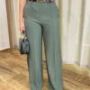 Calça Social Feminina Pantalona Viscose Verde Militar com Cinto - Fernanda Ramos Store