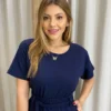 Conjunto Agatha Feminino Moletinho Blusa e Saia Midi Azul Marinho - Fernanda Ramos Store