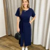 Conjunto Agatha Feminino Moletinho Blusa e Saia Midi Azul Marinho - Fernanda Ramos Store