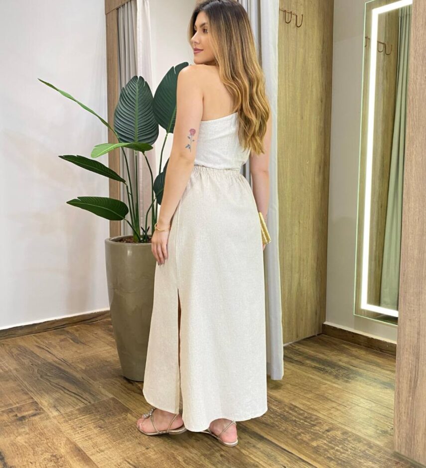 Conjunto Feminino Fernanda Cropped Nula Manga e Saia Longa Cru - Fernanda Ramos Store