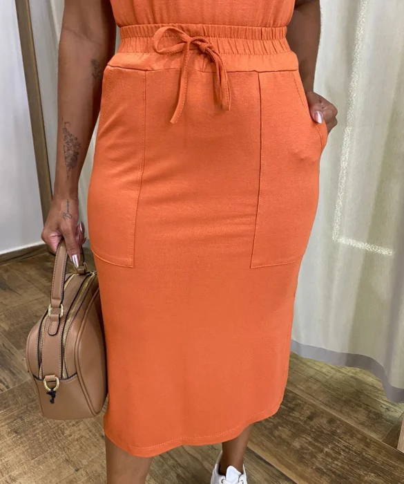 Conjunto Feminino Moletinho Suzy Cropped e Saia Midi Terracota - Fernanda Ramos Store