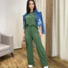 Conjunto Feminino Moletinho Ana Calça Pantalona e Cropped Verde - Fernanda Ramos Store