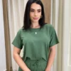 Conjunto Feminino Moletinho Ana Calça Pantalona e Cropped Verde - Fernanda Ramos Store