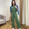 Conjunto Feminino Moletinho Ana Calça Pantalona e Cropped Verde - Fernanda Ramos Store