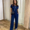 Conjunto Moletinho Calça Pantalona e Cropped Azul Marinho - Fernanda Ramos Store