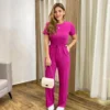 Conjunto Moletinho Calça Pantalona e Cropped Fúcsia - Fernanda Ramos Store