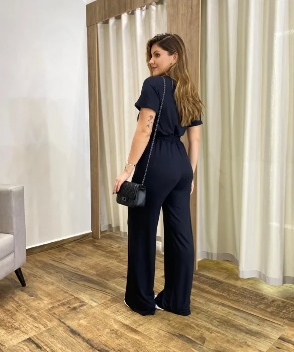 Conjunto Moletinho Calça Pantalona e Cropped Preto - Fernanda Ramos Store