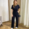 Conjunto Moletinho Calça Pantalona e Cropped Preto - Fernanda Ramos Store