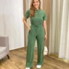 Conjunto Moletinho Calça Pantalona e Cropped Verde Oliva - Fernanda Ramos Store