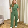 Conjunto Moletinho Calça Pantalona e Cropped Verde Oliva - Fernanda Ramos Store