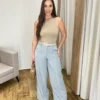 Cropped Feminino Alongado Poliamida sem Bojo Caqui - Fernanda Ramos Store