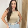 Cropped Feminino Alongado Poliamida sem Bojo Caqui - Fernanda Ramos Store