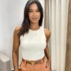 Cropped Feminino Alongado Poliamida sem Bojo Nude - Fernanda Ramos Store