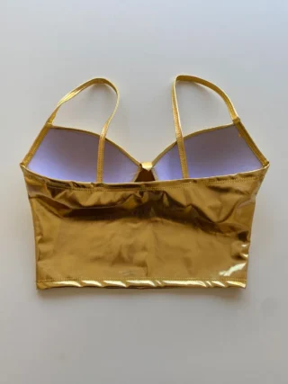 Cropped Feminino com Bojo Alça Fina Metalizado Dourado - Fernanda Ramos Store