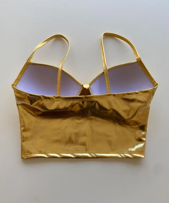 Cropped Feminino com Bojo Alça Fina Metalizado Dourado - Fernanda Ramos Store