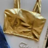 Cropped Feminino com Bojo Alça Larga Metalizado Dourado - Fernanda Ramos Store