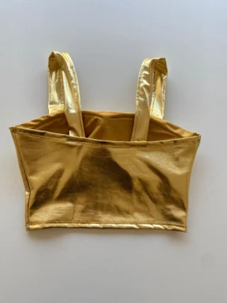 Cropped Feminino com Bojo Alça Larga Metalizado Dourado - Fernanda Ramos Store