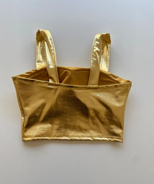 Cropped Feminino com Bojo Alça Larga Metalizado Dourado - Fernanda Ramos Store