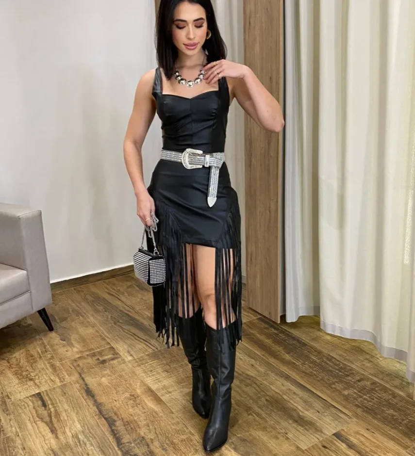 Cropped Feminino Laura sem Bojo Couro Eco Preto com Zíper Atrás - Fernanda Ramos Store