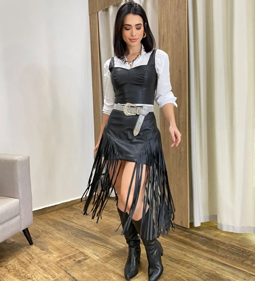 Cropped Feminino Laura sem Bojo Couro Eco Preto com Zíper Atrás - Fernanda Ramos Store