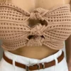 Cropped Feminino Tricot Bege com Detalhe de Nó - Fernanda Ramos Store