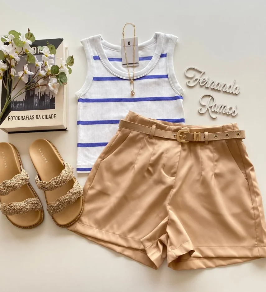 Cropped Regata Feminino sem Bojo Branco Listrado de Lilás - Fernanda Ramos Store
