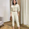 Jaqueta Cropped Feminina Sarja Creme 022990 - Fernanda Ramos Store