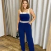 Macacão Anika Longo Feminino com Bojo Azul - Fernanda Ramos Store