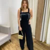 Macacão Feminino Longo Pantalona com Bojo e Bolsos Preto - Fernanda Ramos Store