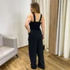 Macacão Feminino Longo Pantalona com Bojo e Bolsos Preto - Fernanda Ramos Store