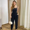 Macacão Feminino Longo com Bojo e Bolsos Preto - Fernanda Ramos Store