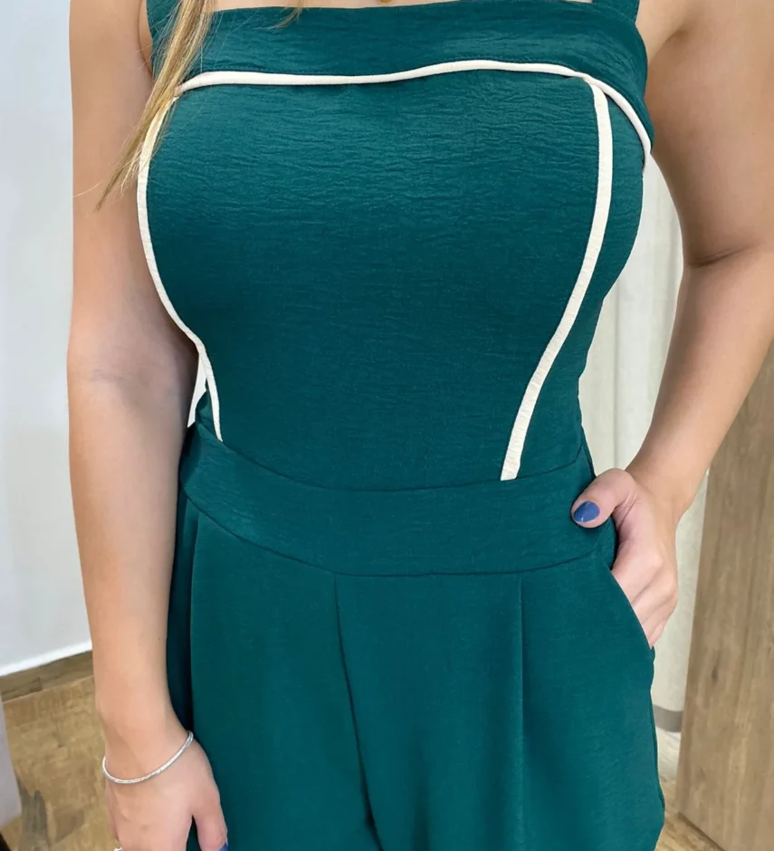 Macacão Feminino Longo com Bojo e Bolsos Verde - Fernanda Ramos Store