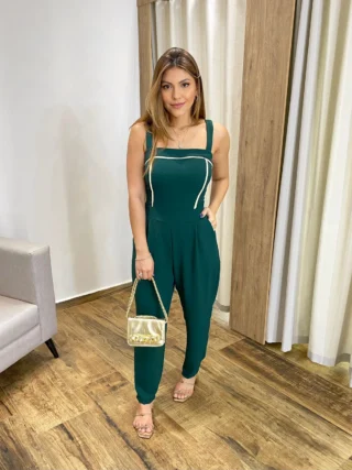 Macacão Feminino Longo com Bojo e Bolsos Verde - Fernanda Ramos Store