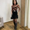 Saia Curta Feminina Bia Suede com Franjas Preta - Fernanda Ramos Store